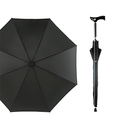 Automatic Open Long-handled Umbrella Windproof Sun Protection Outdoor Strong Reflective Strip Durable Umbrellas Self Defense Skid Climbing Creative Walking Stick Umbrella ( Color : Black )