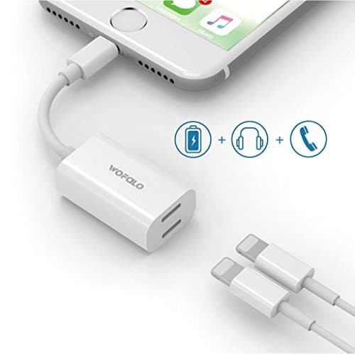 Dual Lightning Adapter for iPhone 7/7 Plus,Wofalo Lightning to Double Lightning AUX Splitter Audio + Charge and Sync Data Compatible for iOS 10.3 (White)