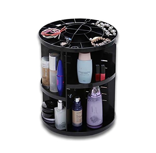 eVCom Rotating Makeup Organiser, 360 Degree Cosmetic Display Stand, Adjustable Makeup Organiser, Cosmetic Storage Box, Black colour