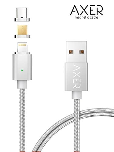 Magnetic Charger Cable AXER USB to Lightning+Type-C+Micro USB 3 in 1 Multiple 2.4A Quick USB Charging Cable for Android & iPhone X 8 7 6 6s 5s plus iPad Samsung Galaxy S6 S7 S8 plus Lg G5 (Silver)