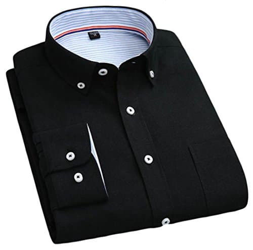 H&E Men's Solid Long Sleeve Oxford Relaxed No-iron Button Down Shirt Black XS