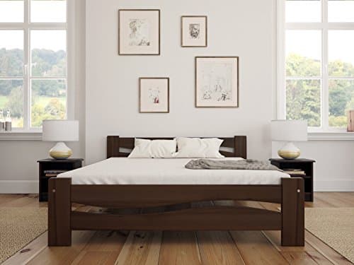 Solid Pine Wooden Bed Frame Single Size 3ft In Walnut Colour & Sturdy Thick Slats