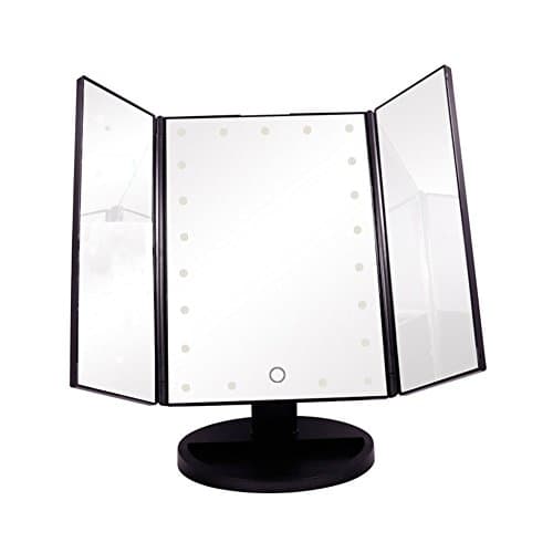 Three Panel Illuminated Vanity Mirror, 21PCs LED Lights Touch Screen Lighted Makeup Cosmetic Mirror (Black)