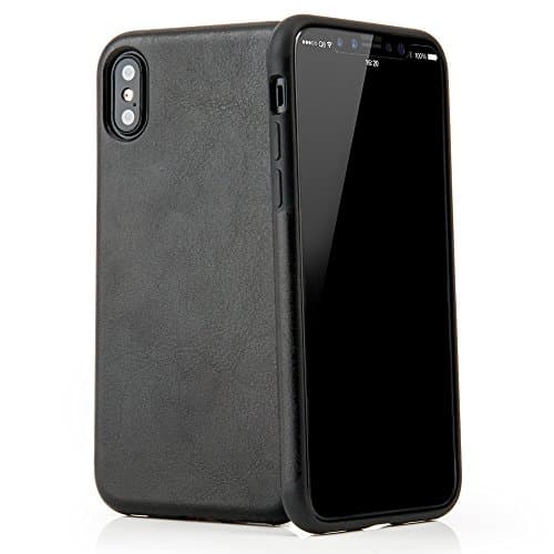 QUADOCTA iPhone X, iPhone XS (5.8") Case - Premium Thin Fit Synthetic Leather Case - Protective Shell with Soft Feel Coating in Black - Smart Cover with Camera Protector for Apple iPhone (Qi Capable)