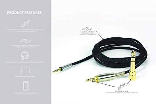 AGS Retail Ltd Compatible Audio Cable Replacement for Skullcandy Hesh 2.0 On-Ear – 1.2m, Headphone Lead with 6.35mm Male/3.5mm Male to 3.5mm Male Connectors, Braided Design| Audio Accessories