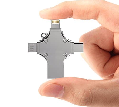 32GB iPhone Flash Drive USB C Memory Stick External Storage, TOSON USB Stick with Lightning Connector Micro USB 2.0 Type C (4 in 1) for iPad Apple IOS Mac Android Computers (32GB, Silver)