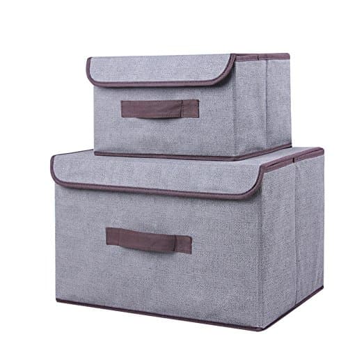Cotton & Liene Foldable Storage 2 Size Set Dust-Proof Storage Box With Lid To Store Clothes, Socks, Toys, Snacks, Sundries, Books Grey