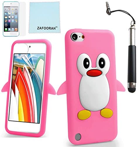 iPod Touch 5th 6th Generation Case, iPod Touch 5/6 Case Genuine ZAFOORAH Shockproof Impact Defender Cartoon with 3 Bonus items Stylus, Screen Protector, Microfiber Cloth (Penguin - Light Pink)