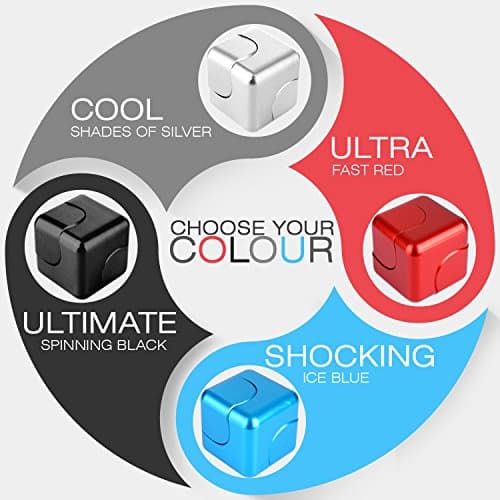 Fidget Cube Spinner By Cool Cube: Metallic Dice Hand Spinning Toy For Stress & Anxiety Relief – Beats Boredom And Brings Focus – Ideal For ADHD & Autism Sufferers – Durable Built And Long Spin Time (Red cube)