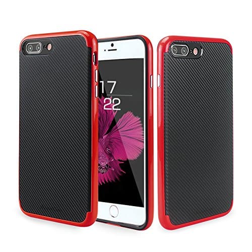 iPhone 7 Plus Case, Ambercase Drop Protection Slim Flexible TPU Case Cover with PC Bumper, Shock Absorption Anti-Slip/Scratch Grip Case for Apple iPhone 7 Plus(5.5 Inch)-Black+Red