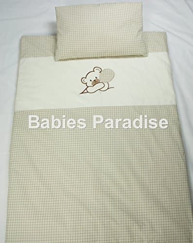 Babies Paradise 2 Piece Baby Bedding Set with Bear Pattern Balloon Beige Check