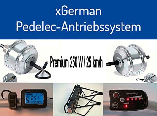 xGerman Conversion Kit 28 '250 W 36 V, Front Wheel Drive with Rack Battery 10 A 25HM/H up to 75 km depending on Driver LCD Display, etc