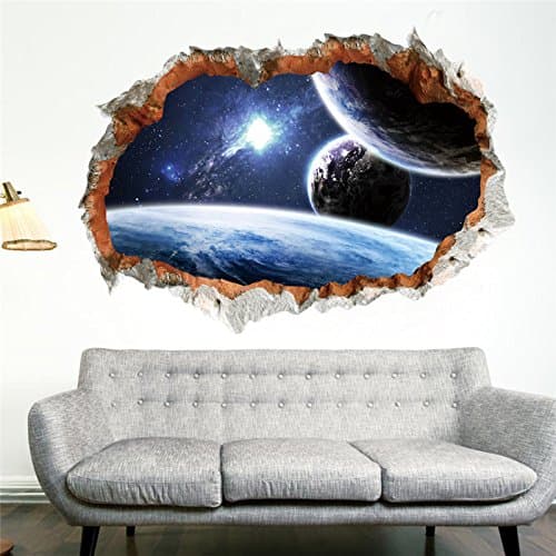 Galaxy Space Planet Stars 3D Window Poster Broken Wall Creative Decorations For Kids Baby Nursery Bedroom Wall Stikcer Decor