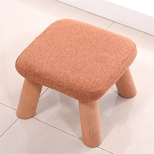QPG Solid Wood Change Shoe Stool Footstool Test Shoe Stool Round Upholstered Footstools 4 Wood Leg Pouffes Stool Fabric Cover ( Color : #5 )