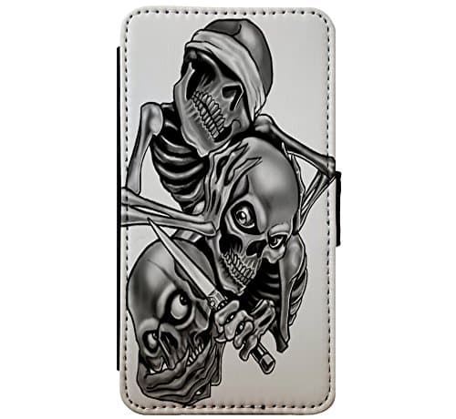 See no Evil - Hear no Evil - Speak no Evil Skulls Goth Leather Flip Phone Case Cover - Wallet - For iPhone & Samsung's (Samsung Galaxy S8)