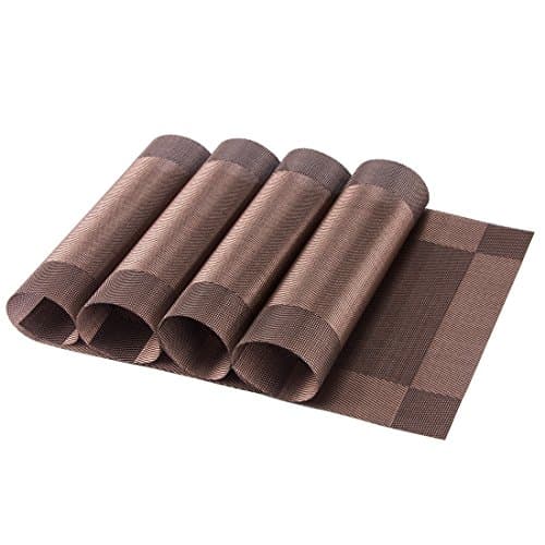 Place Mats for Dining Table or Kitchen, Quality Thermal Bonded Edges, Reversible Placemats, Vinyl Placemat Set of 4, Adiabatic Placemats Pad Weave Woven Effect Modern, Rectangle Square Corner Design Mats,45*30cm (Brown)
