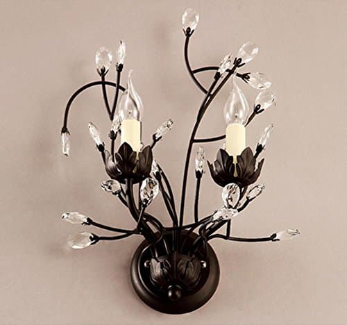 E27 button-style rural wall lamp open branches and leaves creative living room Nordic pastoral retro restaurant bedroom corridor crystal wall lamp (32 * 38cm)