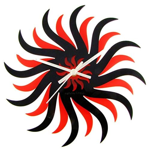Euphyllia-Tempus Black Sun Wall Clock Black/Red (e9504blkr)