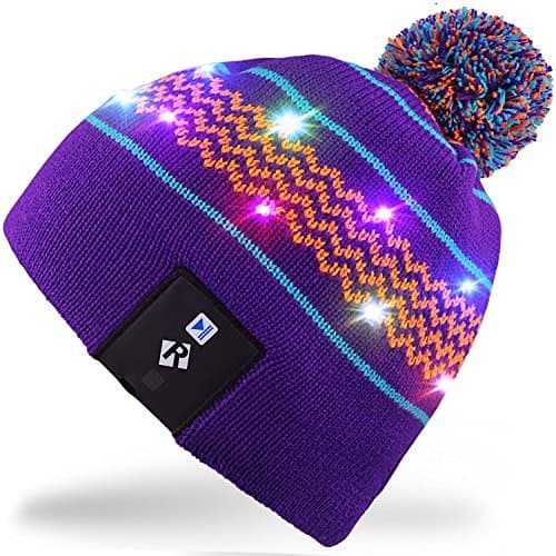 Rotibox LED String Light Up Beanie Hat Knit Cap with Copper Wire Colorful Lights 4 feet 18 LEDs for Men Women Indoor and Outdoor, Festival, Holiday, Celebration, Parties, Bar, Christmas Gifts - Purple