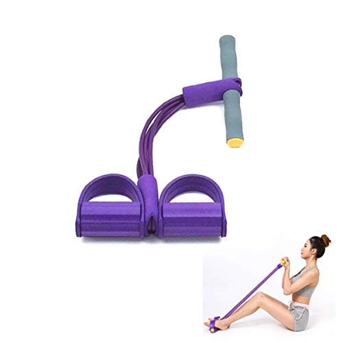 FIVE BEE Upgrade 4 Tubes Multifunction Leg Exerciser|Sit-up Bodybuilding Expander|Elastic Pull Rope Training Equipment |Pedal Resistance Band | Purple