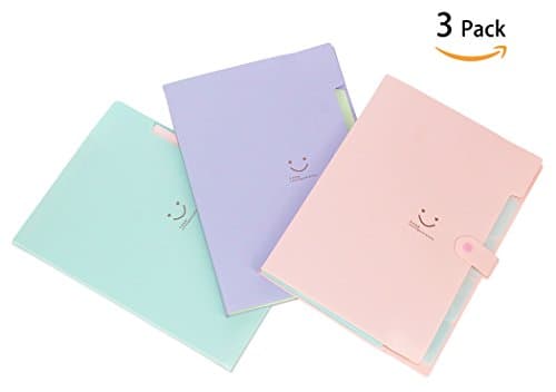 Expanding File Folder 1/5 Cut Tab Letter Size Organizer Office,Educational Supplies 3 Pack Pink/Purple/Green