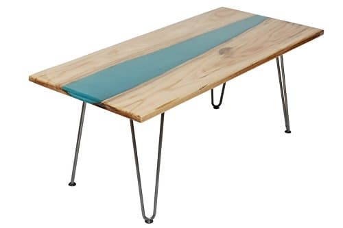 42" Cocktail Coffee Table/End Table/Side Table/Sofa Table/TV Table/Vanity Table from Oak Wood with Live Edge Epoxy River, Handmade Unique