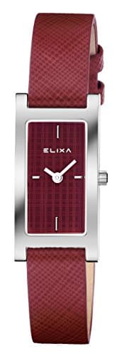 Elixa Finesse Rectangular Case Red Leather Strap Red Pattern Dial Women's Watch E105-L421