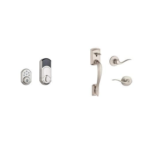 Kwikset SmartCode 910 Z-Wave Plus Touchpad Electronic Deadbolt featuring SmartKey Security and Avalon Handleset with Tustin Right Handed and Left Handed Lever Works with Alexa via SmartThings, Wink, or Iris in Satin NIckel