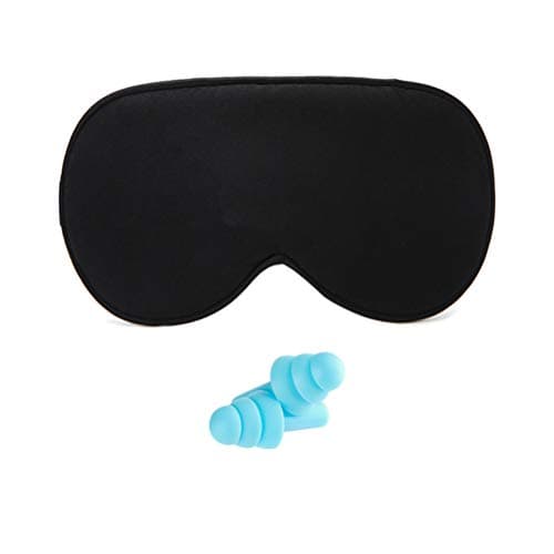 100% Silk Eye Mask Super Smooth Comfortable Sleep Mask with Adjustable Straps Super Soft Skin-Friendly Pure Cotton Filled Blindfold with Ear Plugs for Men Women Kids-Black