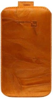 Gripis 2108055408 Handmade Leather Pouch with Pull Tab for Sony Xperia Active - Retail Packaging - Orange