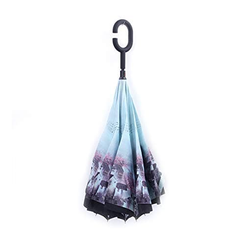 Domccy Double Layer Inverted Umbrellas Reverse Folding Umbrella Windproof UV Protection Big Straight Umbrella for Car Rain Outdoor with C-Shaped Handle Practical small items for home