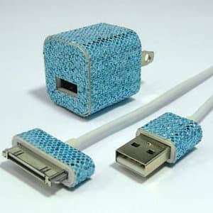 Phunkee Tree iPhone 5 Charger Turquoise Blue Glitter