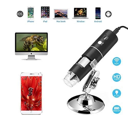 WiFi Digital Microscope,USB Microscope 2MP Camera Rechargeable Kids Microscope Endoscope 1080P HD,1000x Magnification for iPhone/iPad/Android Phone/Windows