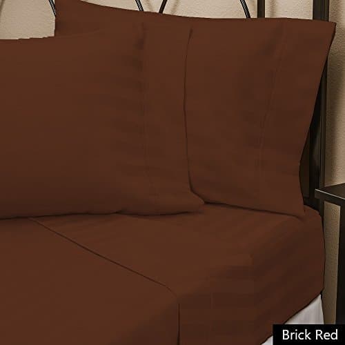 Stripe Pattern New 4 PCs Sheet Set 15" Deep Pocket Brick Red Color Twin Size 600 Thred Count {100% Egyptian Cotton}