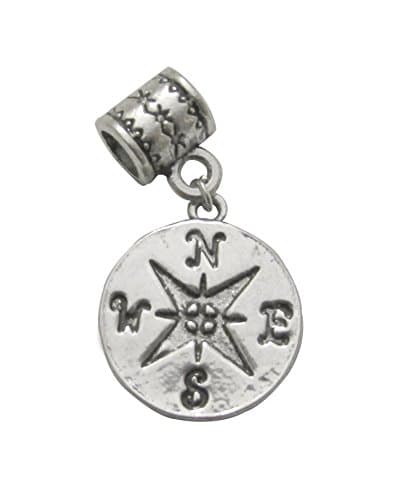 Compass DIY Silver-Plated Charm with Big Hole Bead by fitShionista, works with Pandora (TM) and the fitShionista Accountability Program