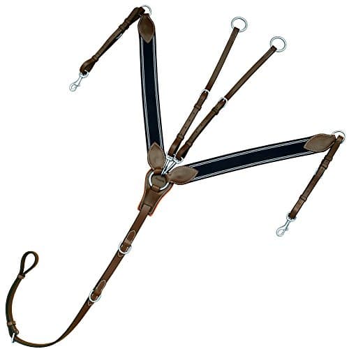 Exion Leaf Shape Breast Plate with Two Dee and Stainless Steel Buckles | Navy Blue Elastic with White Lines | English Horse Riding Equestrian Premium Tack | Conker | Pony