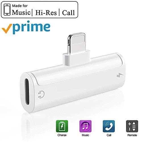 For iPhone Adapter Headphone Adapter Dongle for iPhone 8/8 Plus/7/7 PlusX/XS/XR Aux Audio Splitter Support Listen and Music Charge Phone Call Wire Control for iOS 12 System or Later White