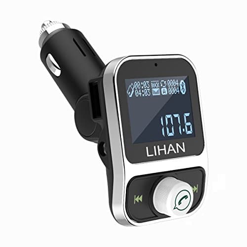 Wireless Hands Free Car Bluetooth FM Transmitter,1.44" LED Display Charger Adapter with 2 USB /TF /3.5MM Aux Out Jack compatible for IOS iphone ipod,Android Mobile (Silver)