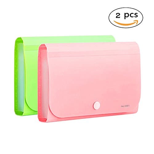 OffKits Expanding File Folder A6 According Folder Organizer Mini PP Wallet for Coupons,Receipt,Checks,Cards,Tax,Changes and Document,12 Pockets with Index Tabs And Snapper,7x4.5 Inches (Pink+Green)