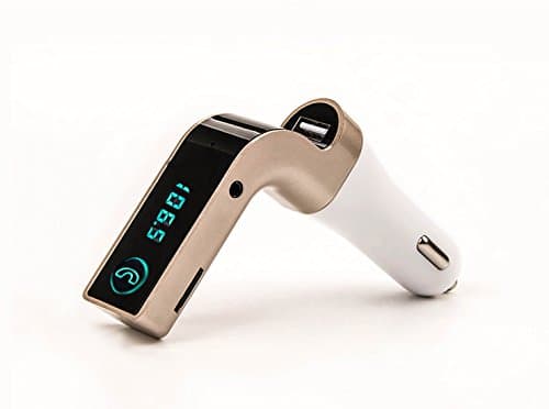 Wireless LED Bluetooth FM Transmitter In-Car FM Adapter Car Kit with USB Car Charging Music Control and Hands-Free Calling for IPhone, Samsung, LG, HTC, Motorola, Sony Android Smartphone (Golden)