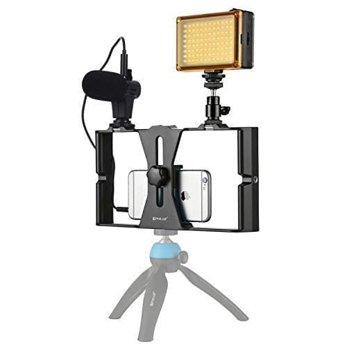 Smartphone Rig Stabilizer for Video Recording Vlogging + Microphone + LED Light - Easy Vlogging for iPhone, 6, 6s, X, XS, XS Max, Samsung Galaxy, Note, Google Pixel & More