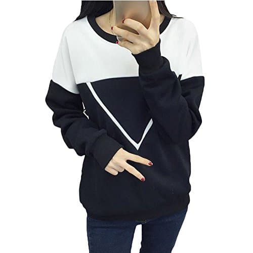 Women Black And White Spell V Pattern Pullover Sweatshirt (X-Large, Black)