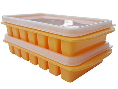 Mini Ice Trays with Lids, Shape Fits Water Bottles, Stackable Space Saving Size For Dorm Fridges & Small RV Freezers - No Spills, No Odors by Polar Vortex (Orange)