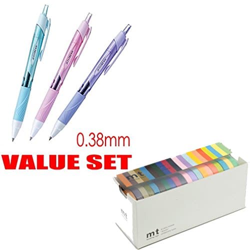 uni-ball Jetstream Extra Fine & Micro Point Click Retractable Roller Ball Pens, Each 1 Pen- Value Set of 3 + MT Washi Masking Tapes, Set of 20, Bright & Cool Colors (MT20P002)