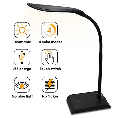 Dimmable LED Desk Lamp Leather Texture LED Table Lamp Modern Desk Light Gift for Student 4 Color Mode, Dimmable Gradient Brightness, Flexible Gooseneck, Eye-Protection, Touch Control, Memory Function