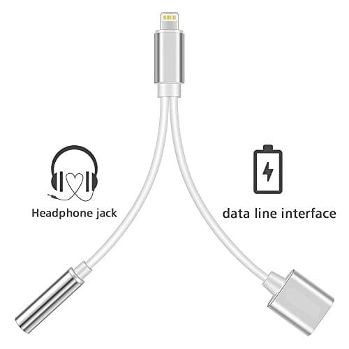2-in-1 Lightning Adapter,Replitel Lightning to 3.5mm Aux Headphone Jack and Charger Cable adapter,IPhone X/8/7 Dual lightning Adapter,Support IOS 10.3/IOS 11(Sliver)