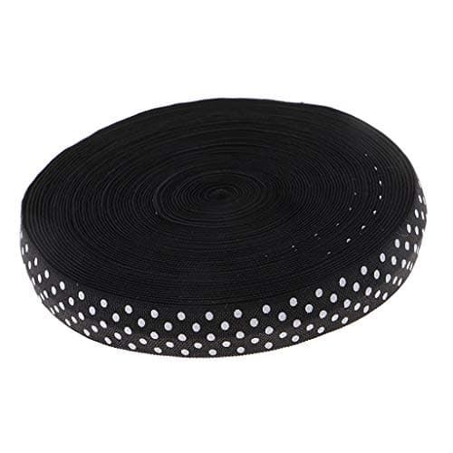 F Fityle 1 Roll 5 Yard Polka Dot Pattern Fold Over Elastic Spandex Satin Band Sewing Trim 15mm - Black, as described