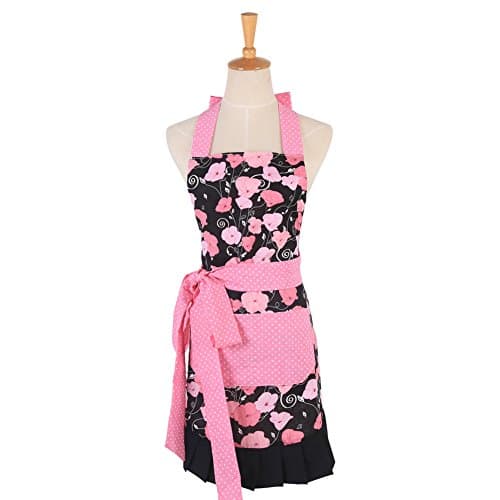 Attac Cute Beautiful Patterns, Kitchen Restaurant Cooking Chef Bib Aprons with Two Large Front Gift for Wife or Ladies (Pink Floral)