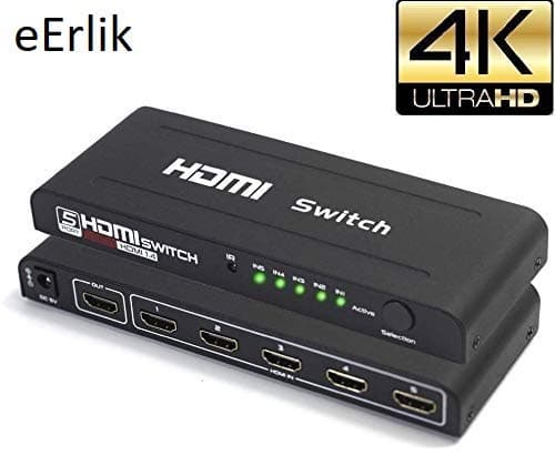 eErlik Latest Update Version Network Interface 5 Port HDMI Switch 4K Ultra HD 3D HDMI Switcher 5 Input 1 Output 5x1 Switch 4K x 2K 1080P with IR Remote Control