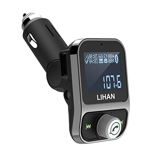 Wireless Hands Free Car Bluetooth FM Transmitter,1.44" LED Display Charger Adapter with 2 USB /TF /3.5MM Aux Out Jack compatible for IOS iphone ipod,Android Mobile (Gun Color)